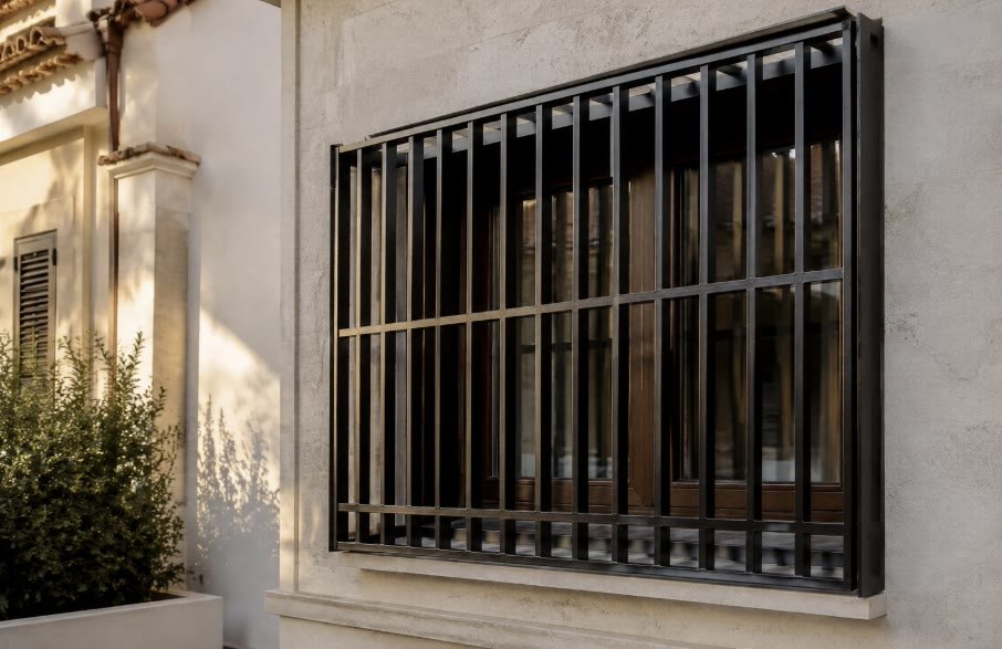 Reja de seguridad de acero instalada en la ventana de una vivienda